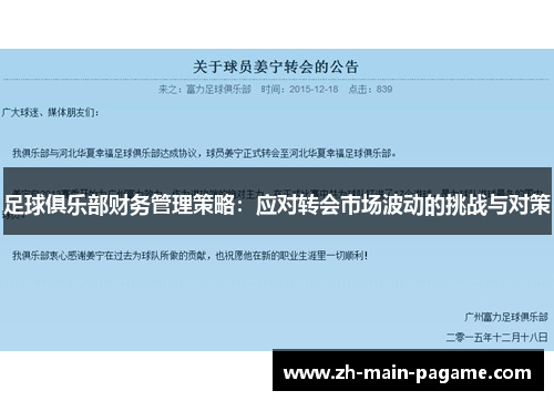 足球俱乐部财务管理策略：应对转会市场波动的挑战与对策